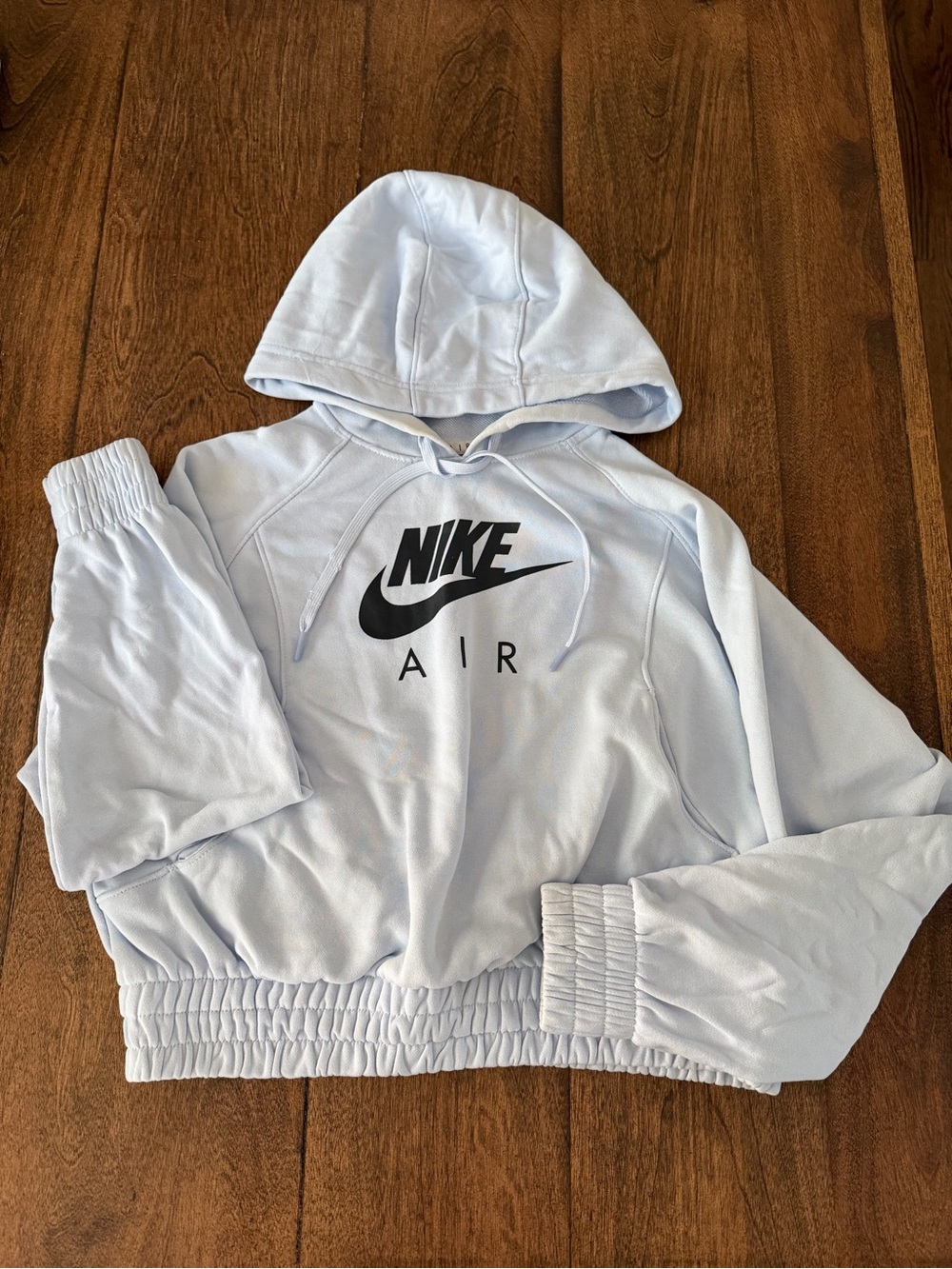 Nike Women’s light Blue Hooded Sweatshirt - Air Logo Crop size s
